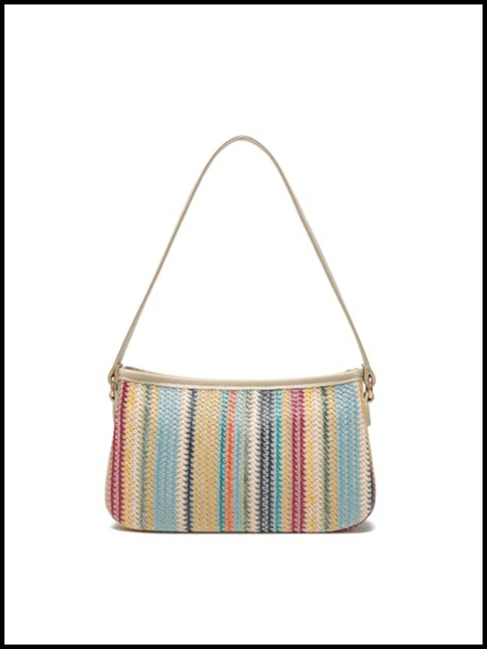 Straw Woven Handbag with Gold Chain Strap